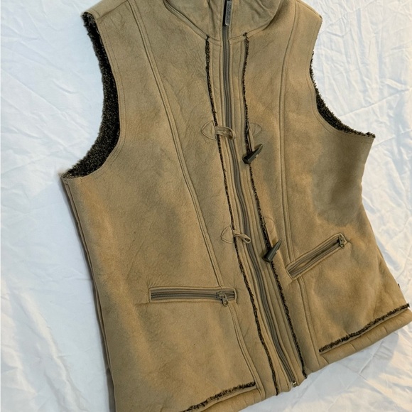 WOOLRICH Women's Faux Suede Vest KHAKI Lined Full Zip Up - Picture 2 of 6